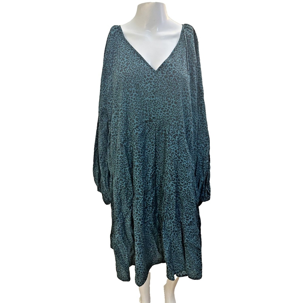 Terra & Sky Womans Animal Print Boho Tunic Dress Size 1X Flowy Tiered Beachy